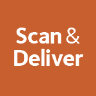 Orange square with text that reads: Scan & Deliver