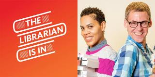 The Librarian Is In podcast logo with host headshots