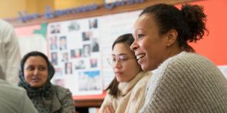 A group of patrons have a discussion