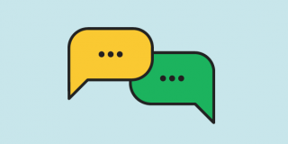 Illustration of two text bubbles with ellipses within both of them