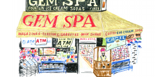 Drawing of a mom and pop storefront by a child
