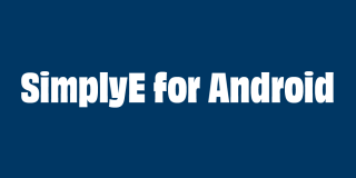 Dark blue background with bold white text that reads: SimplyE for iOS. 