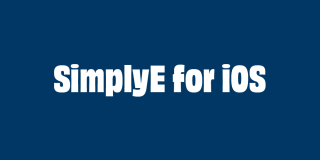 Dark blue background with bold white text that reads: SimplyE for iOS. 